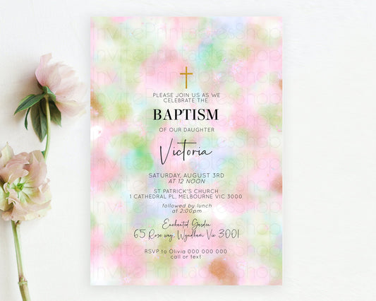 Editable Pastel Baptism Invitation Pastel Colors Watercolor Baptism 1st Birt