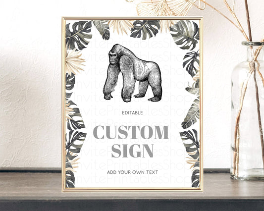 Gorilla Table Sign Decor Gorilla Party Sign Template Safari Adventure Gorilla Minimal Theme 1st Birthday Baptism Baby Shower D10825