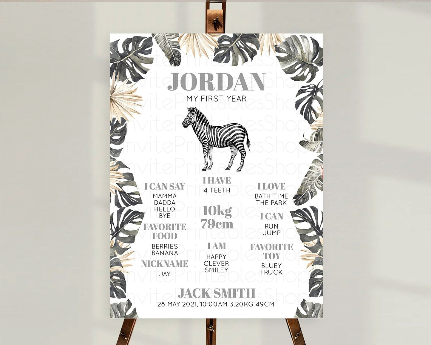Editable Zebra First Birthday Milestone Board Zebra Milestone Poster Zebra D