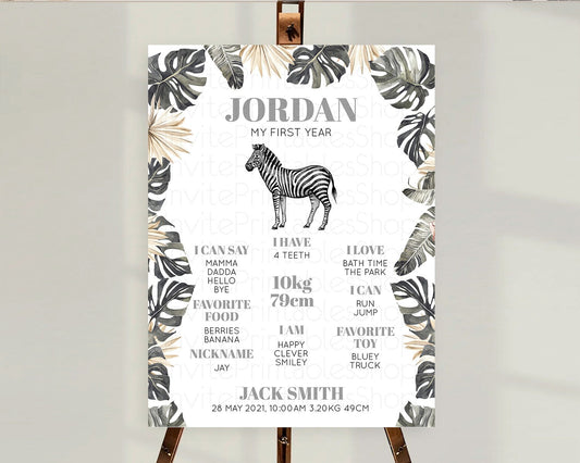Editable Zebra First Birthday Milestone Board Zebra Milestone Poster Zebra D