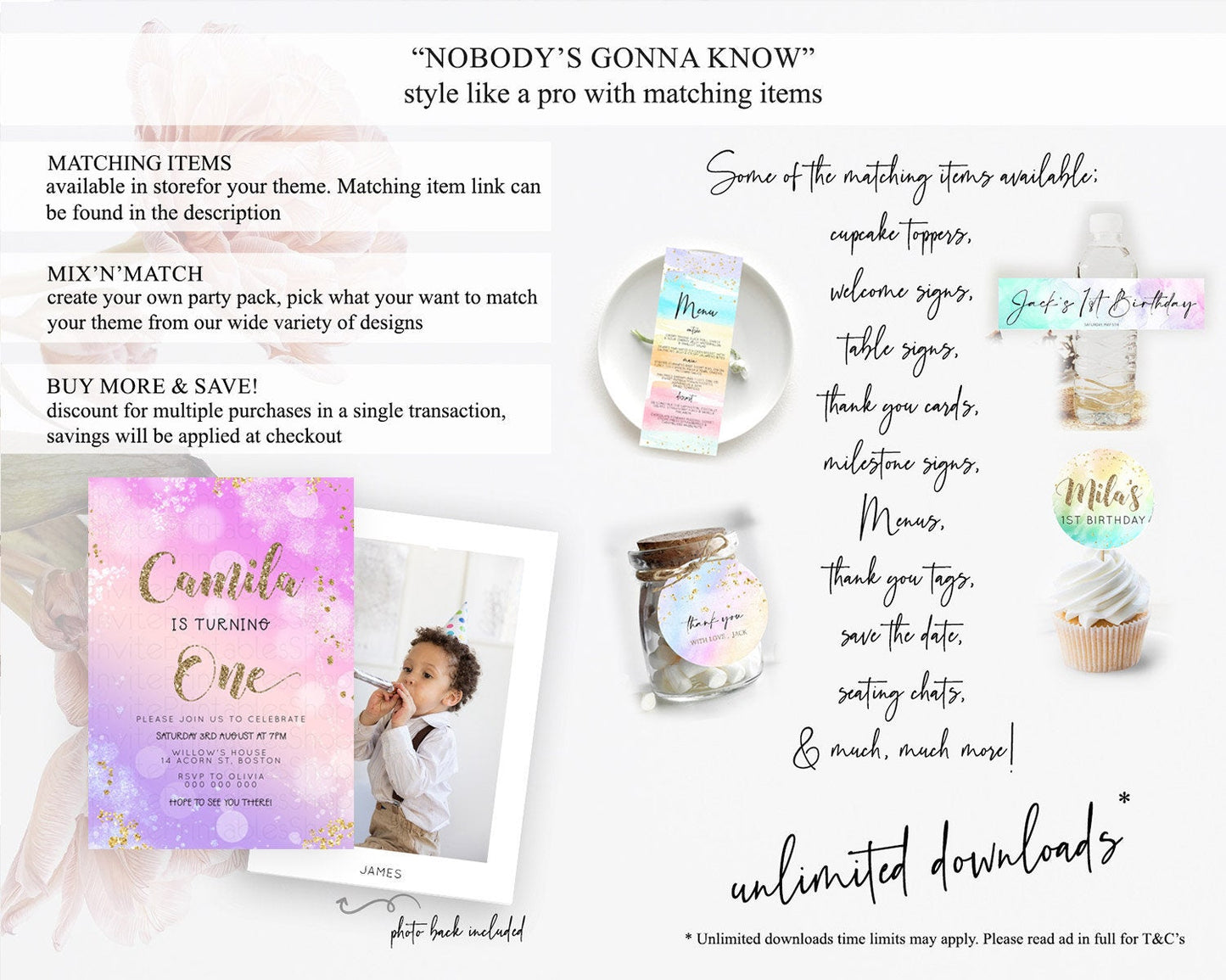 Rainbow Birthday Invitation Colorful Pastel Watercolor Invitation Gold Glitter Sprinkles Ombre Pastel 1st 2nd 3rd Birthday D23128