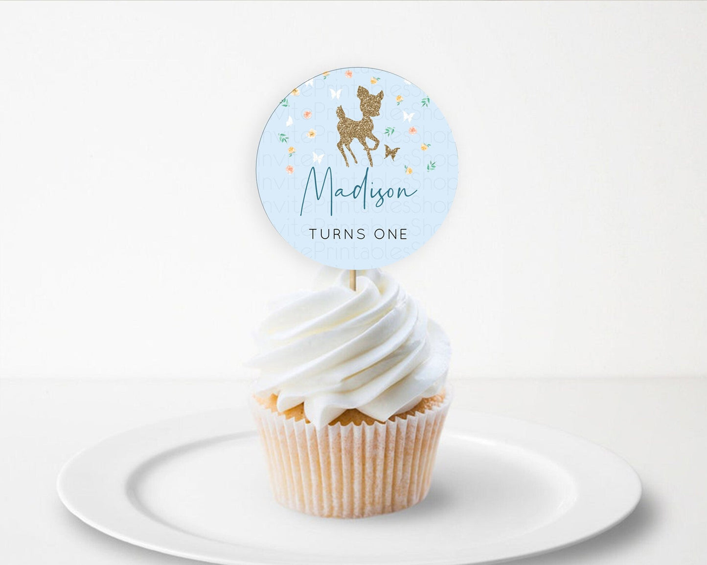 Fawn Cupcake Toppers Deer Cupcake Toppers Enchanted Forest Party Butterfly Pastel Flowers Woofland Cupcake Toppers First Birthday D10902