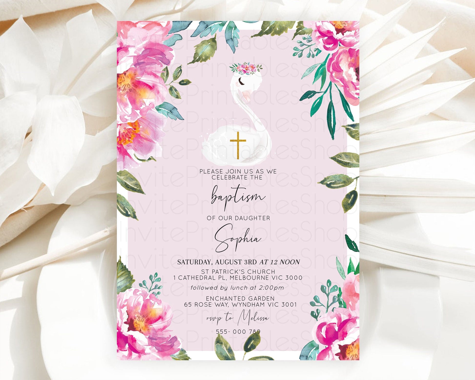 Editable Swan Lake Baptism Invitation Swan Princess Ballet Baptism 1st Birth