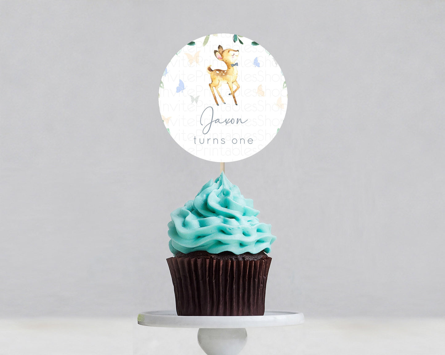 Fawn Cupcake Toppers Deer Cupcake Toppers Enchanted Forest Party Butterfly Pastel Flowers Woofland Cupcake Toppers First Birthday D10767