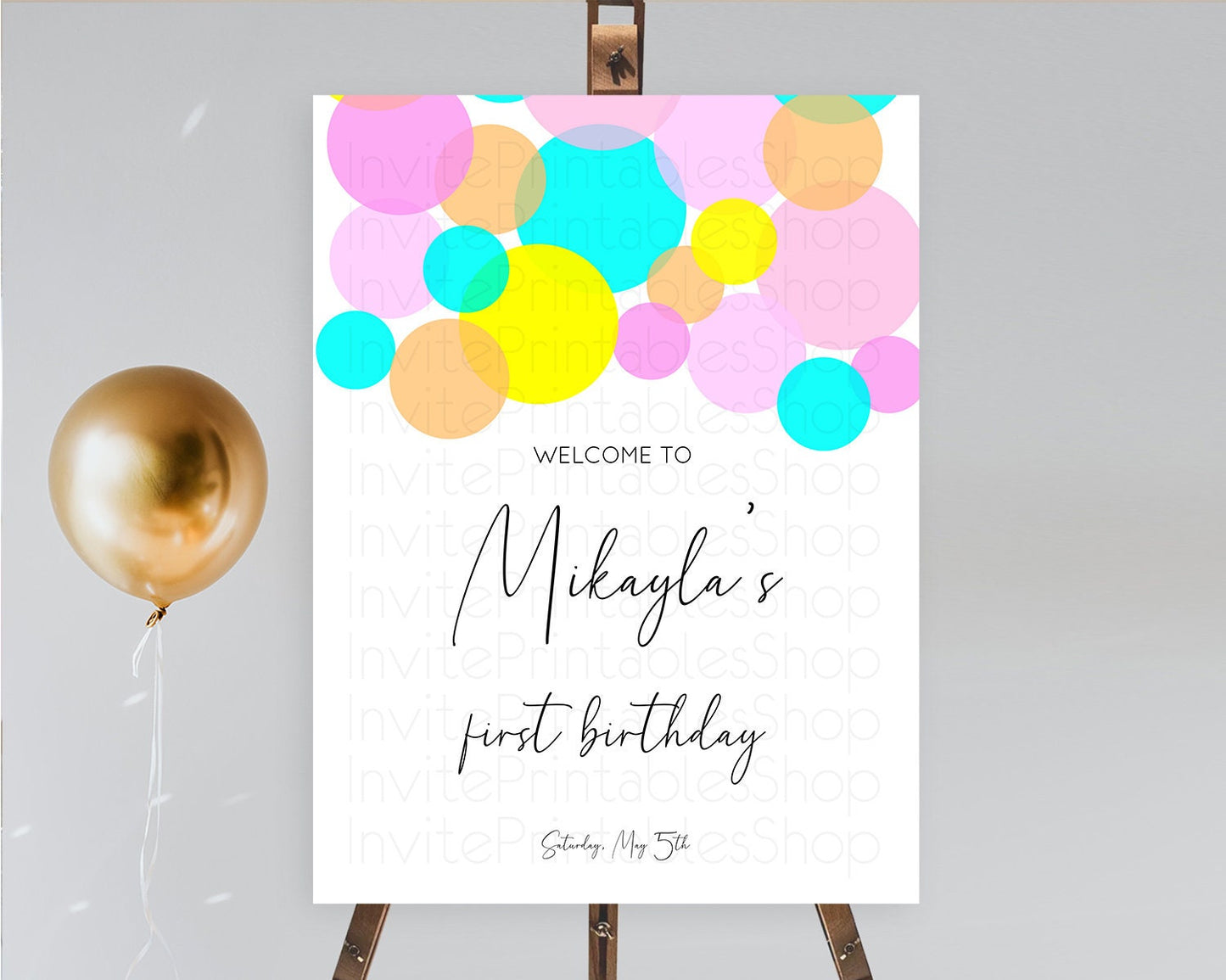 Rainbow Welcome Sign Pastel Welcome Board Pastel Rainbow Confetti Welcome Sign Colorful Bubbles Pastel First Birthday Welcome Sign D10896