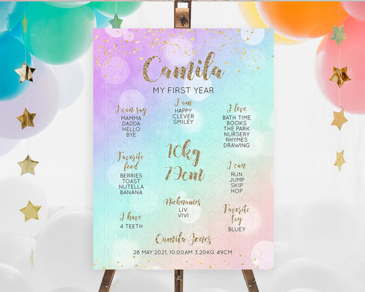 Editable Pastel First Birthday Milestone Board Pastel Rainbow Milestone Post