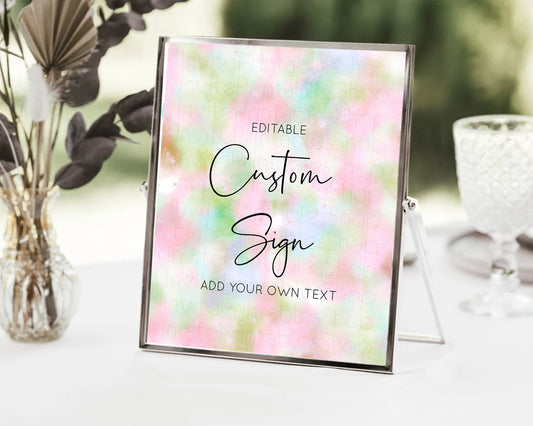 Editable Pastel Sign Ombre Table Sign Decor Pastel Ombre Rainbow Watercolor