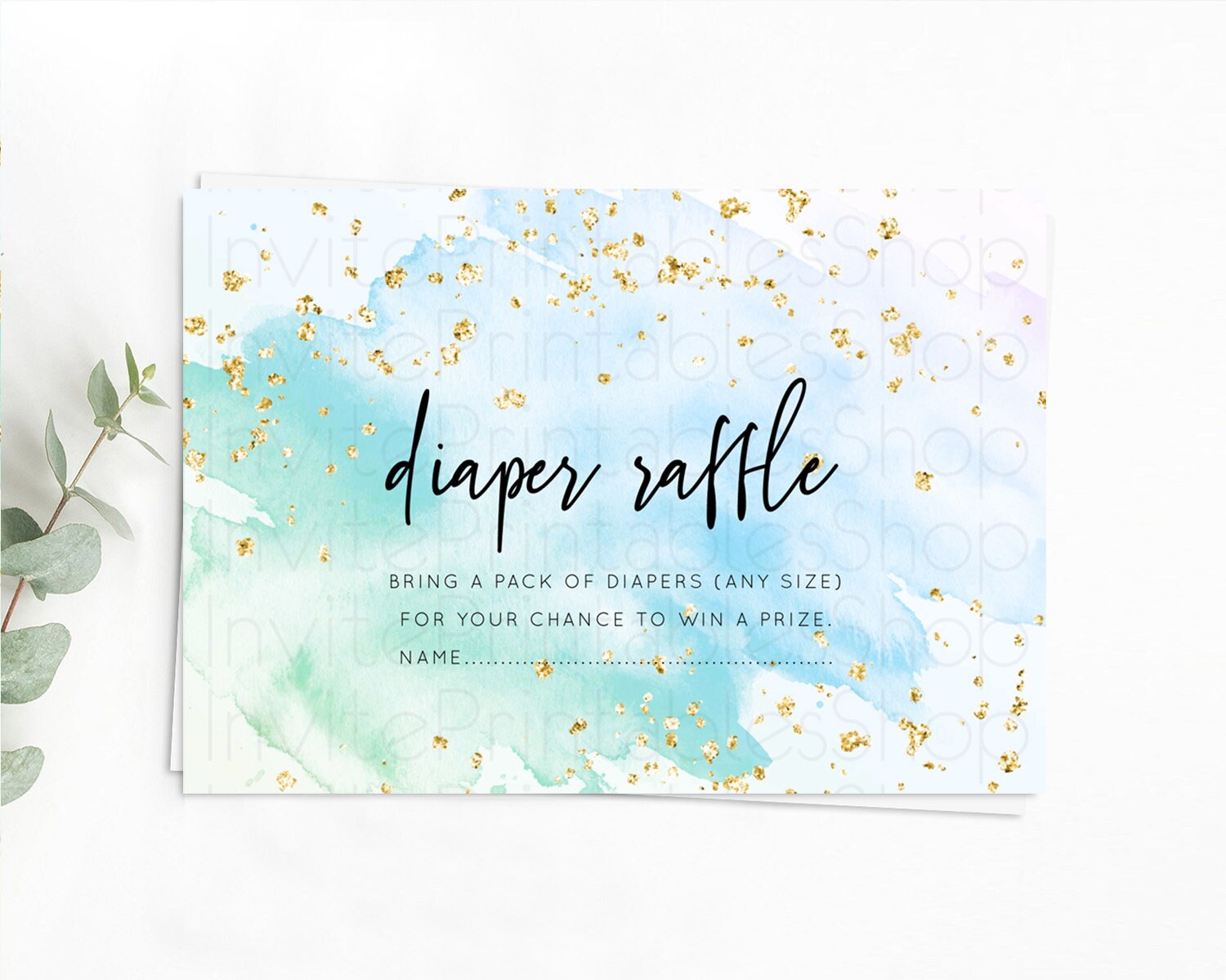 Editable Blue Diaper Raffle Card Blue Watercolor Diaper Raffle Insert Pastel