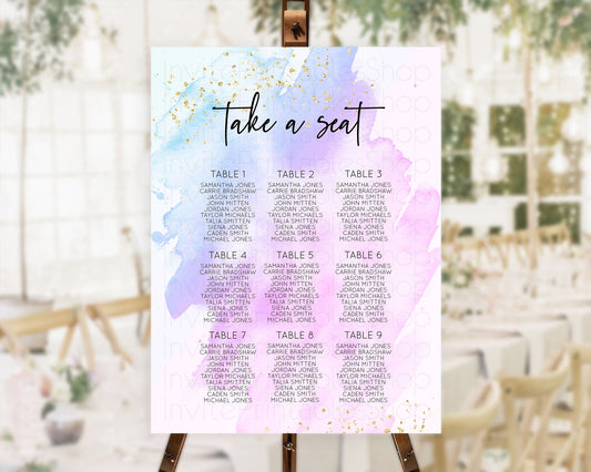 Purple Seating Chart Purple Watercolor Seating Chart Pastel Purple Watercolor Seating Chart Purple Splash Watercolor Gold Décor D10169