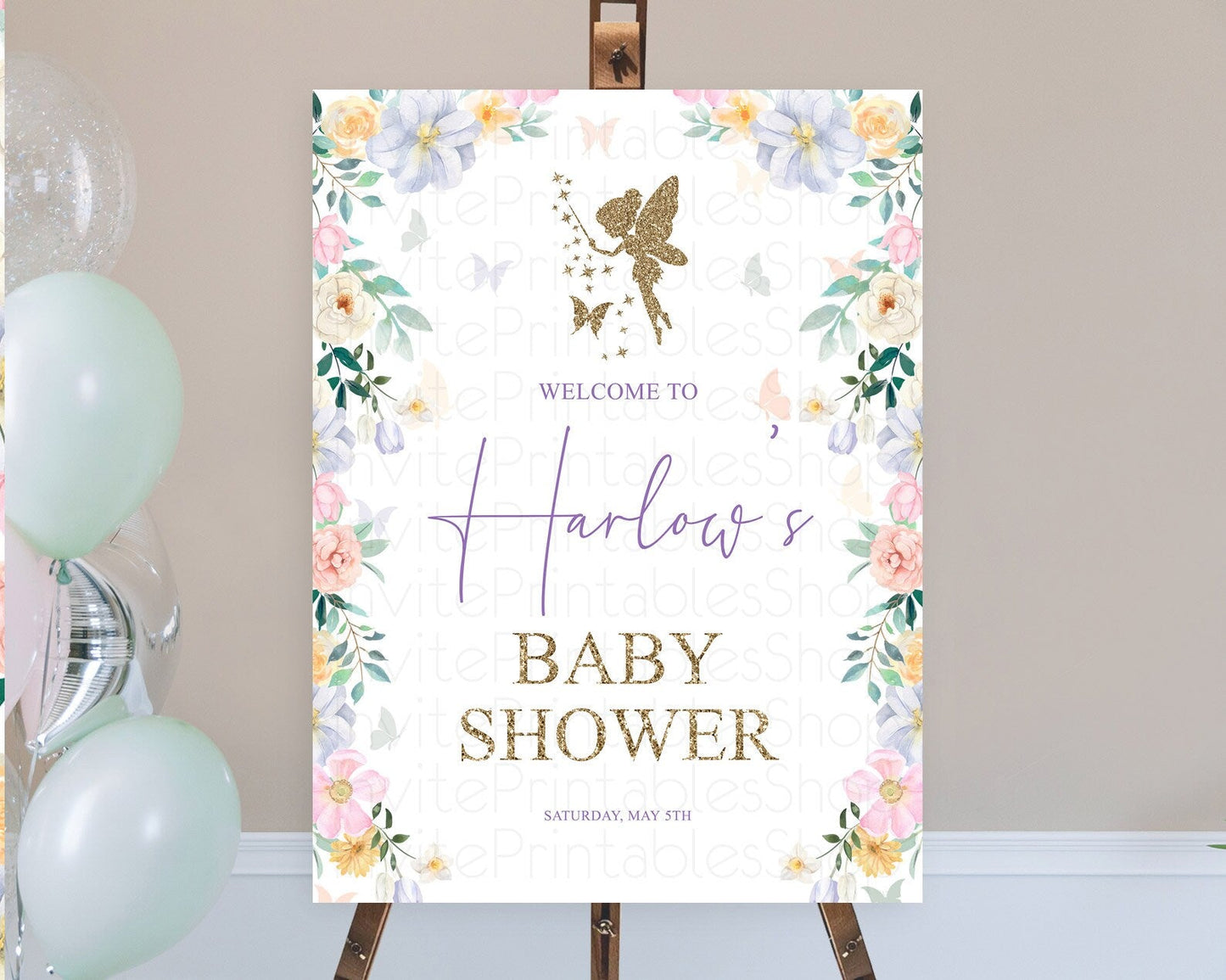 Fairy Baby Shower Welcome Sign Fairy Welcome Board Enchanted Garden Pastel Floral Butterfly Decor Secret Garden Fairy Welcome Sign D10474