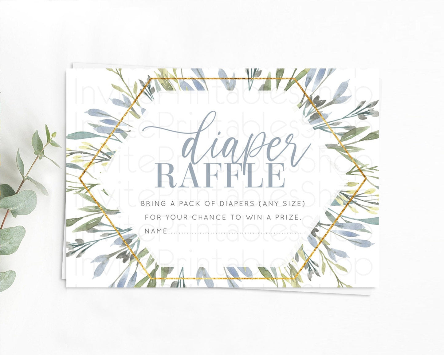 Leafy Diaper Raffle Card Green Leaf Diaper Raffle Insert Greenery Eucalyptus Diaper Ticket Fern Spray Leaves Watercolor Raffle Game D10532