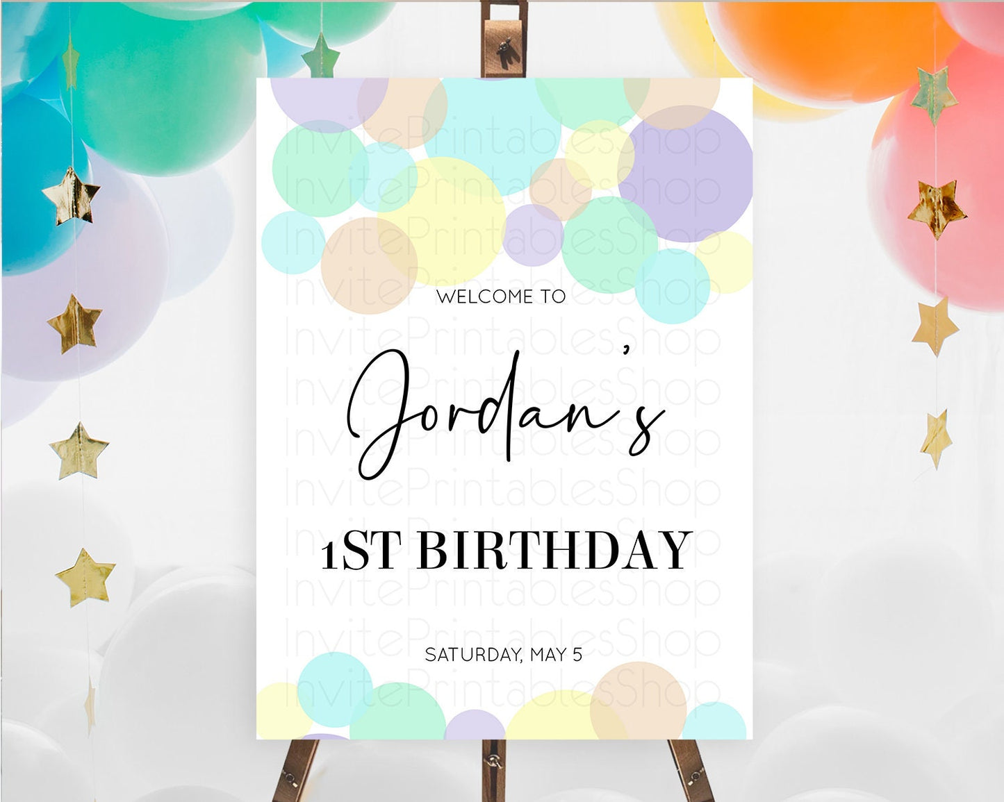 Rainbow Welcome Sign Pastel Welcome Board Pastel Rainbow Confetti Welcome Sign Colorful Bubbles Pastel First Birthday Welcome Sign D10414