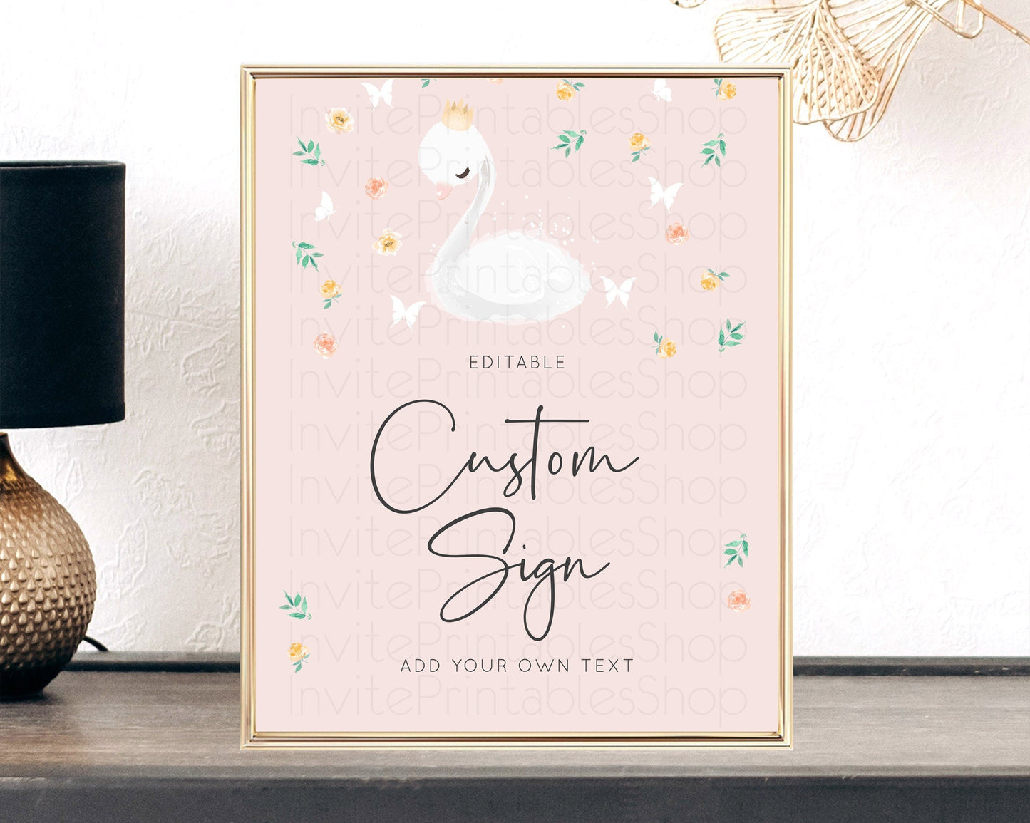 Swan Table Sign Decor Swan Princess Ballet Party Enchanted Swan Lake Secret Garden Pastel Floral 1st Birthday Baptism Baby Shower D10388