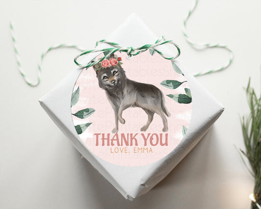 Wolf Thank You Tags Wolf Thank You Gift Tags Pastel Floral Wolf Favor Tags Forest Wolf Party Décor Wolf Birthday Thank You Tags D10535