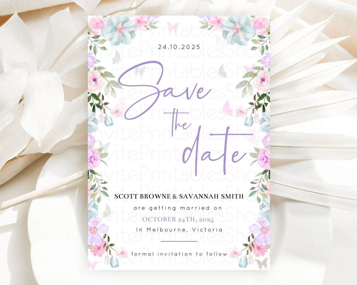 Wildflower Save The Date Template Secret Garden Save The Date Pastel Floral Garden Party Boho Flowers Birthday Baby Shower Wedding D10494