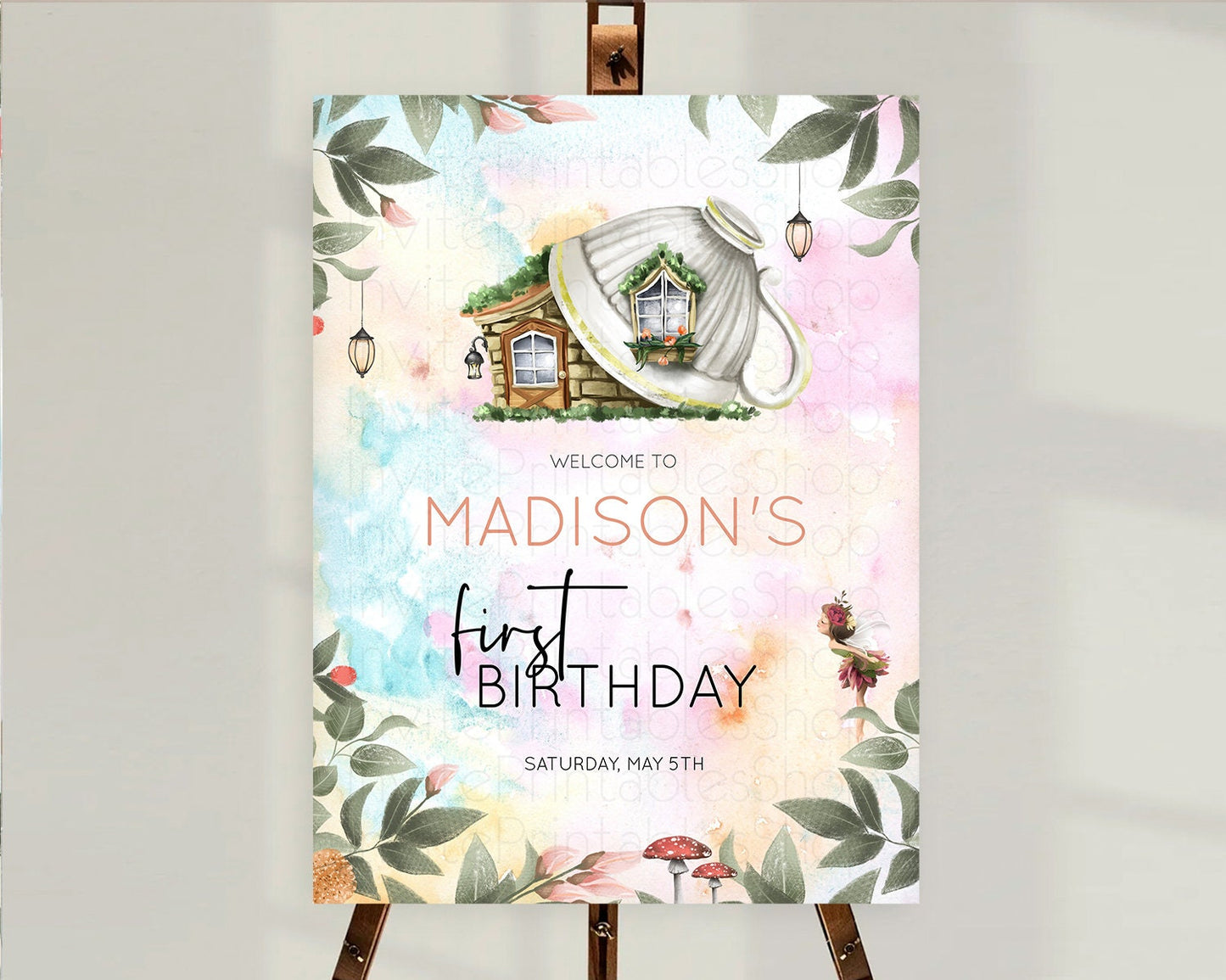 Fairy Welcome Sign Fairy Welcome Board Enchanted Garden Pastel Floral Butterfly Decor Secret Garden First Birthday Welcome Sign D10555