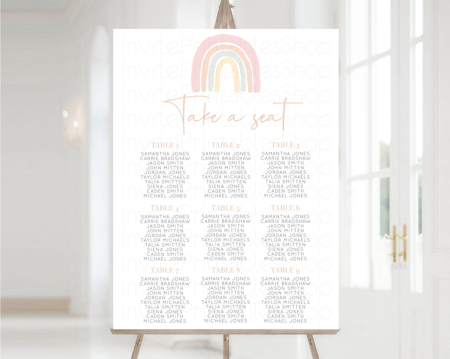 Rainbow Seating Chart Pastel Rainbow Seating Sign Splash Pastel Colors Seating Board for Christening Birthday Baptism Baby Boho Rainbow 14