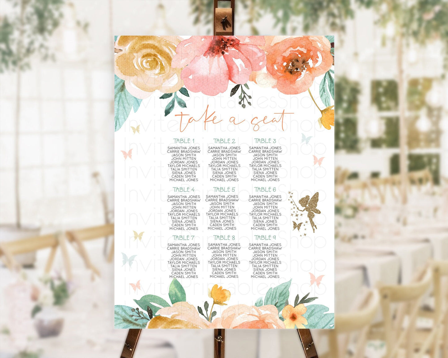 Fairy Seating Chart Pastel Fairy Seating Chart Fairy Tea Party Fairy Garden Seating Sign Enchanted Garden Floral Butterfly Decor D10346