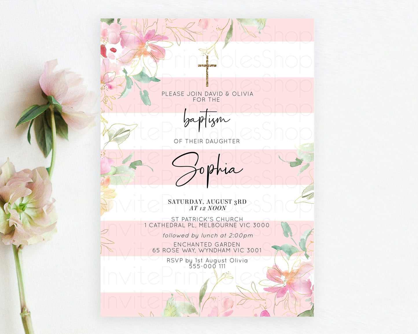 Secret Garden Baptism Invitation Wildflower Baptism Birthday Invite Pastel Flowers Christening Invite Enchanted Garden Boho Floral D10300