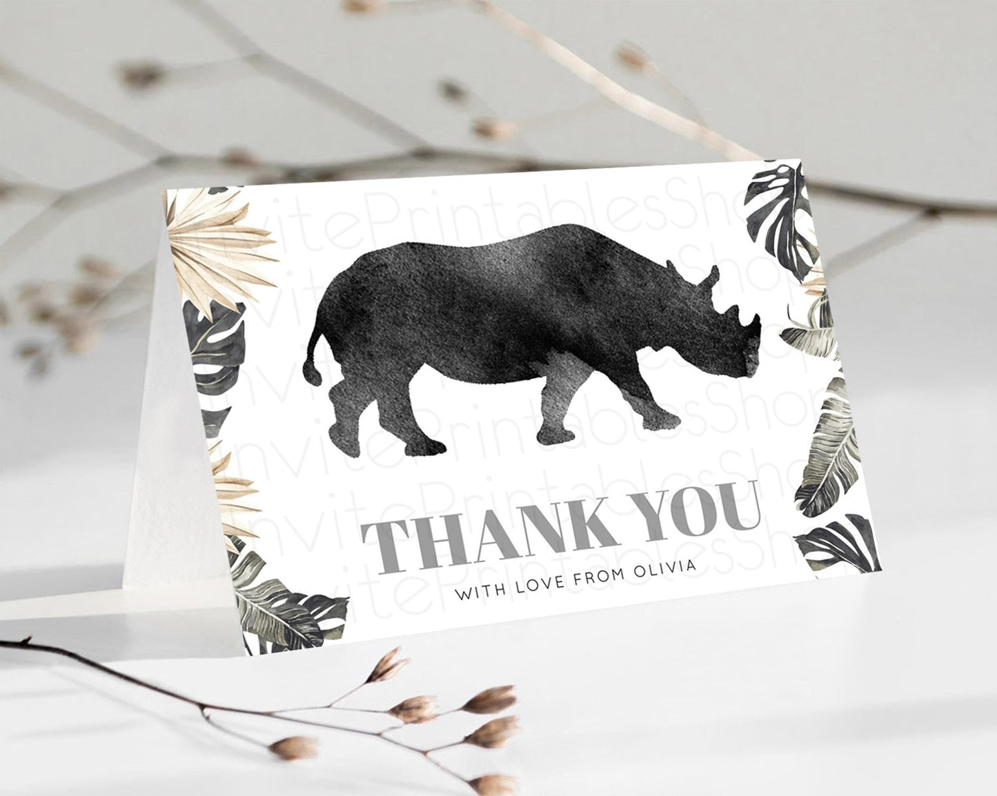 Editable Rhino Thank You Rhino Thank You Card Rhino Birthday Thank You Card
