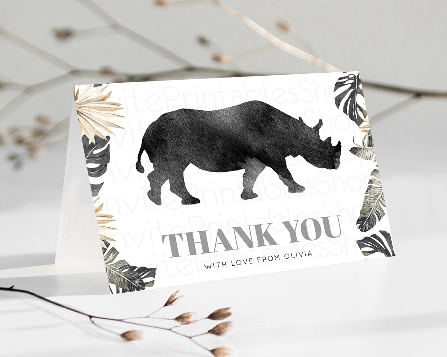 Editable Rhino Thank You Rhino Thank You Card Rhino Birthday Thank You Card