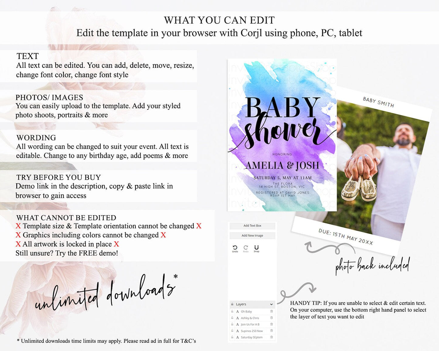 Pastel Baby Shower Invitation Rainbow Baby Shower Invitation Colorful Pastel Watercolor Invitation Gold Glitter Sprinkles Ombre D10491