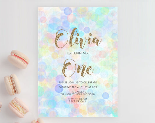 Pastel Birthday Invitation Bath Bomb Party Invitation Pastel Bubbles Invitation Watercolour Invitation 3rd 2nd 1st First Birthday D10447