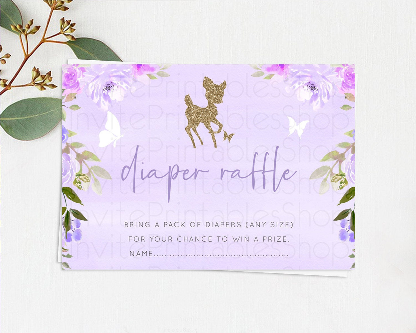 Editable Fawn Diaper Raffle Card Deer Diaper Insert Floral Deer Diaper Ticke