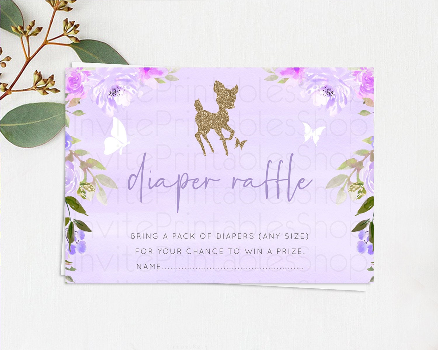 Editable Fawn Diaper Raffle Card Deer Diaper Insert Floral Deer Diaper Ticke
