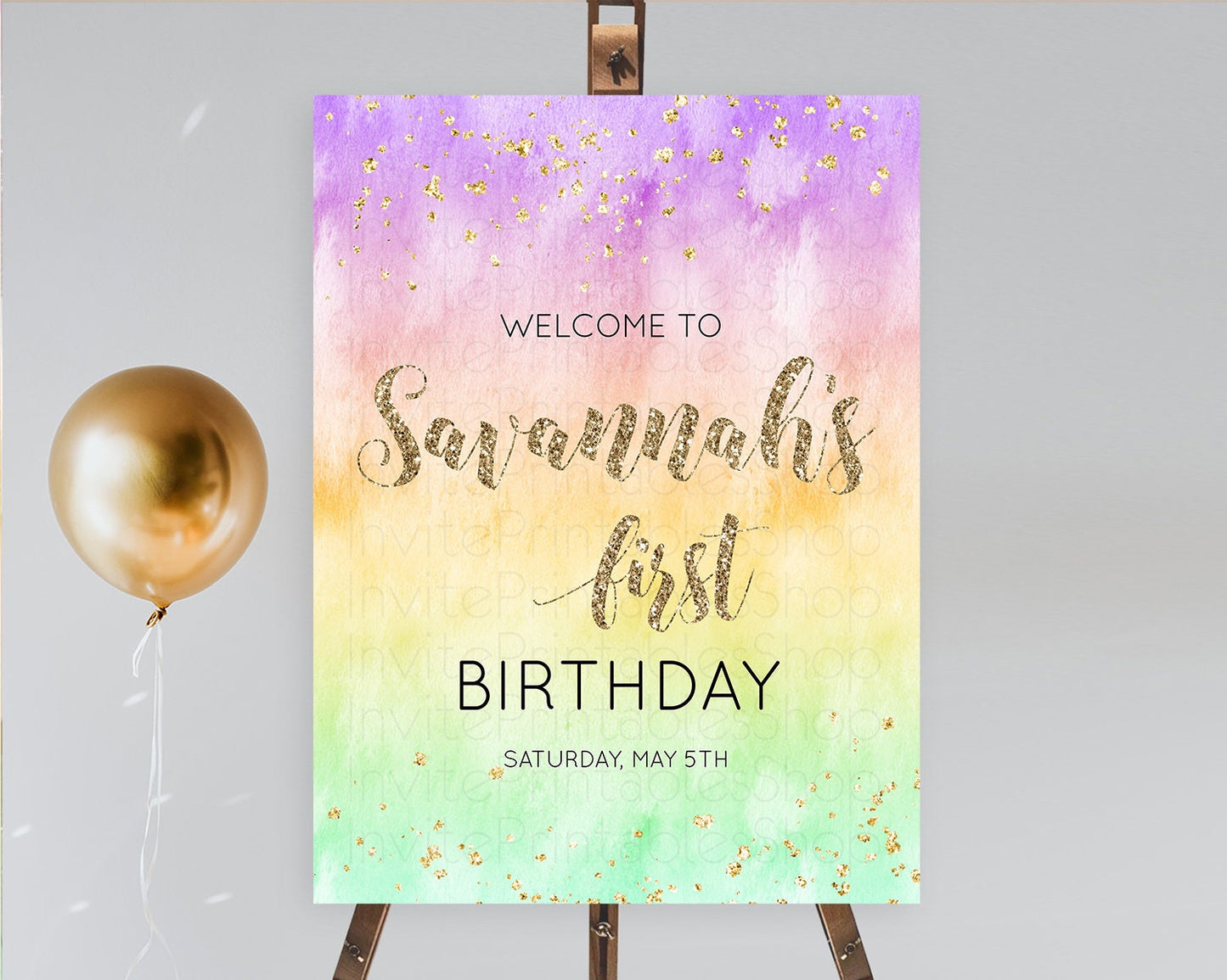 Pastel Welcome Sign Pastel Rainbow Welcome Sign Colorful Rainbow Confetti Watercolor Glitter Pastel First Birthday Welcome Sign D10512