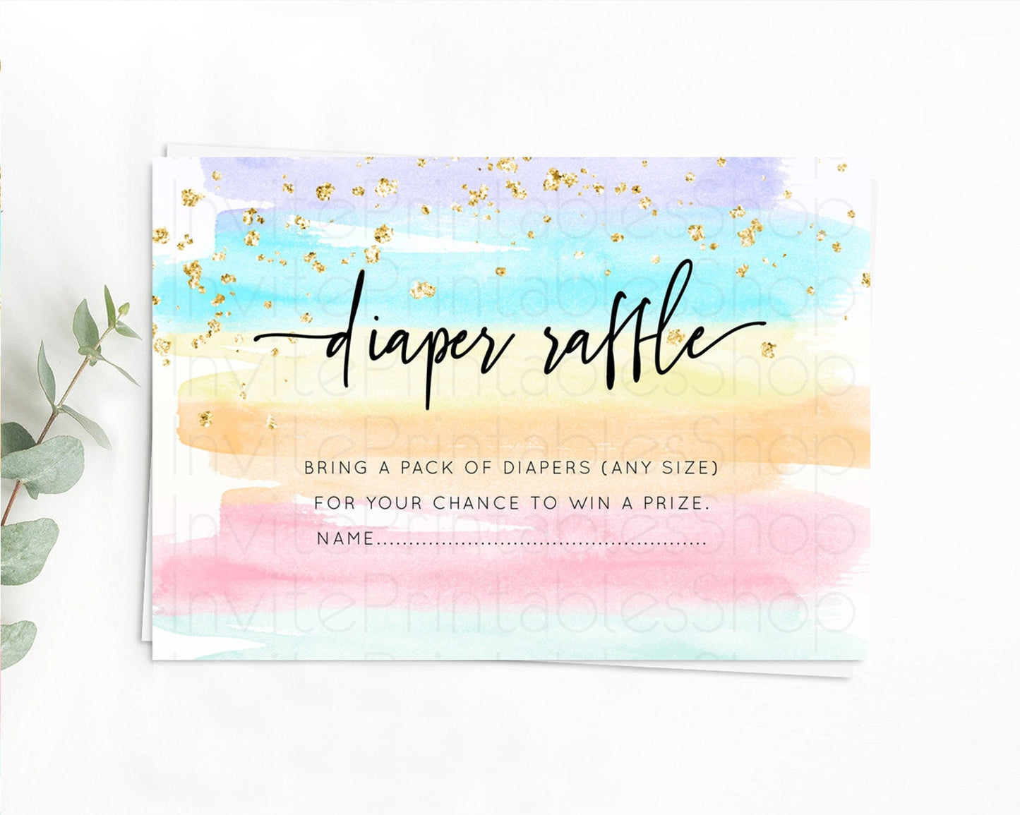 Pastel Diaper Raffle Card Pastel Rainbow Diaper Raffle Insert Colorful Ombre Watercolor Diaper Ticket Confetti Glitter Raffle Game D10505