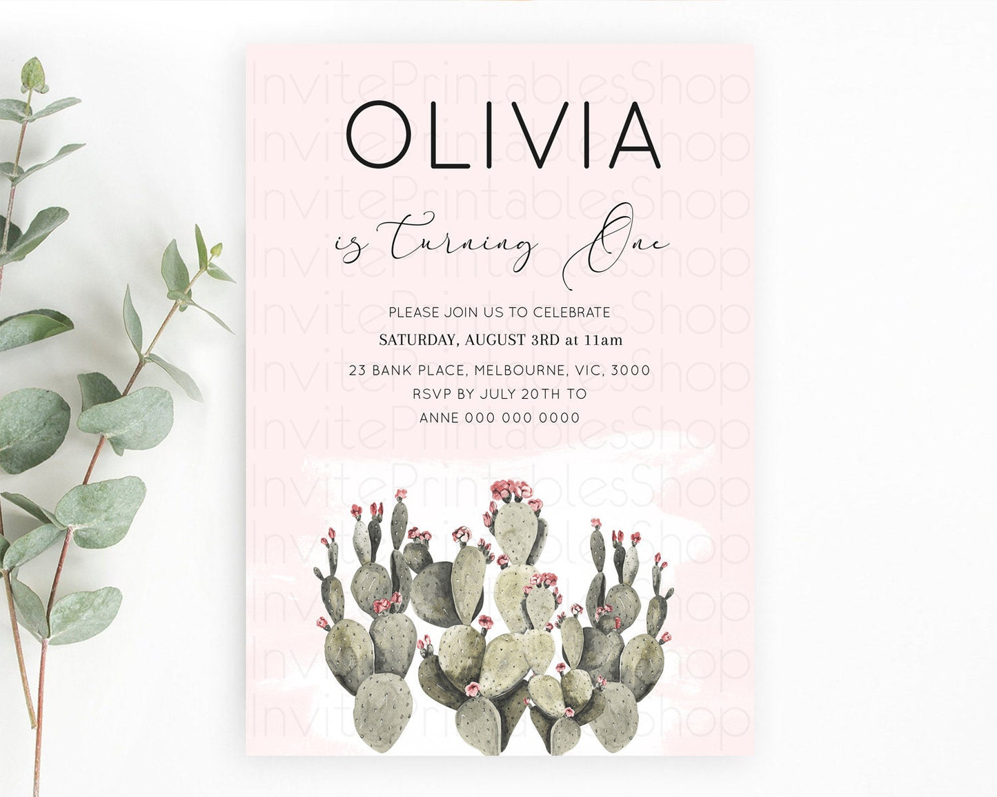 Prickly Pear Invitation Birthday Prickly Pear Invitation Cactus Invitation tropical fiesta invites Watercolor 3rd 2nd First Birthday D11052