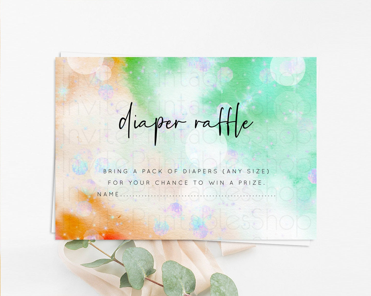 Rainbow Diaper Raffle Card Pastel Diaper Insert Colorful Pastel Watercolor Ombre Diaper Ticket Iridescent Sprinkles Raffle Game D10691