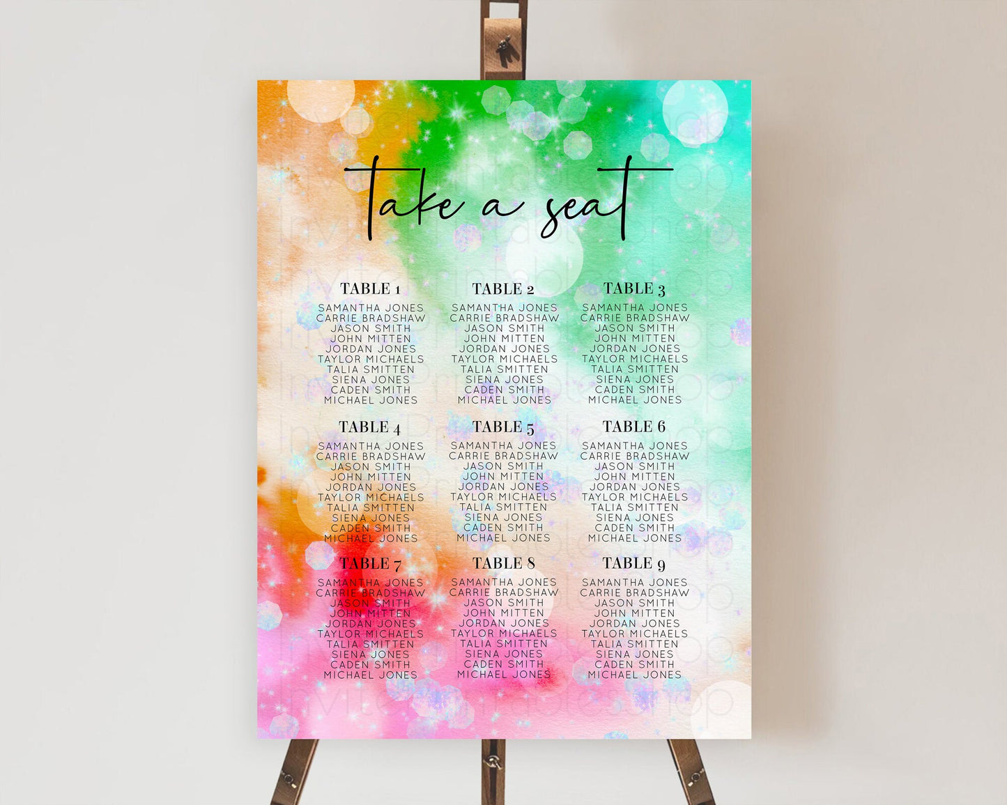 Rainbow Seating Chart Pastel Seating Chart Iridescent Sprinkles Colorful Pastel Watercolor Seating Sign Ombre Pastel Take A Seat D10691