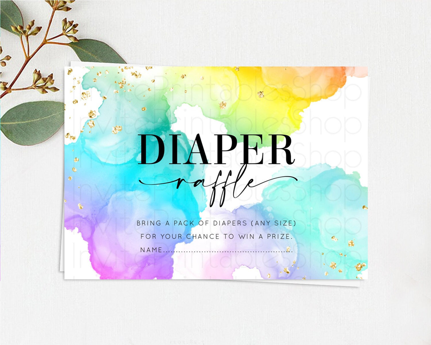 Pastel Diaper Raffle Card Pastel Rainbow Diaper Raffle Insert Colorful Ombre Watercolor Diaper Ticket Confetti Glitter Raffle Game D10213