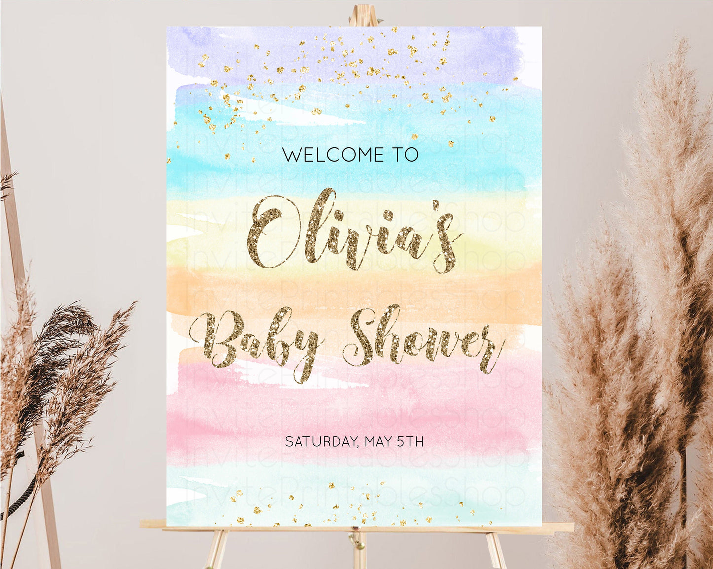 Rainbow Welcome Sign Pastel Baby Shower Sign Colorful Watercolor Baby Shower Sign Ombre Pastel Welcome Sign Glitter Sprinkles Welcome 525