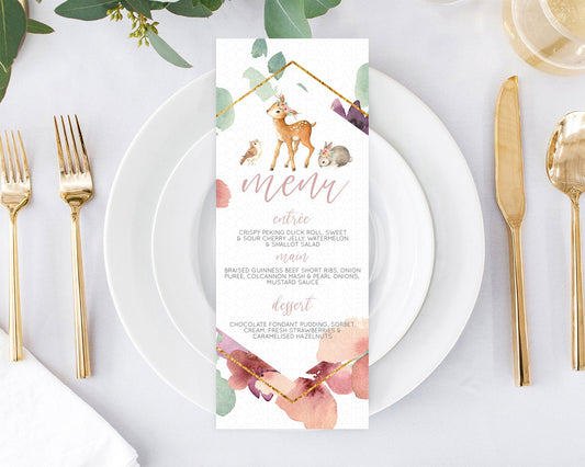 Editable Fawn Menu Deer Menu Template Pastel Floral Deer Table Decor Enchant