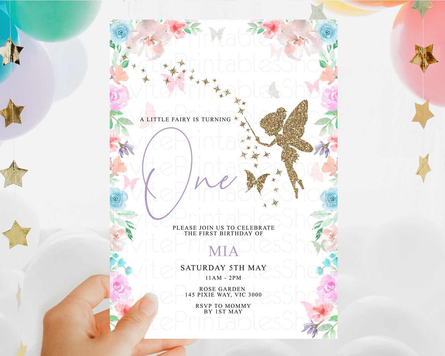 Fairy Birthday Invitation Fairy Invites Fairy Tea Party Fairy Garden Birthday Secret Garden Enchanted Garden Pastel Floral Butterfly D10126