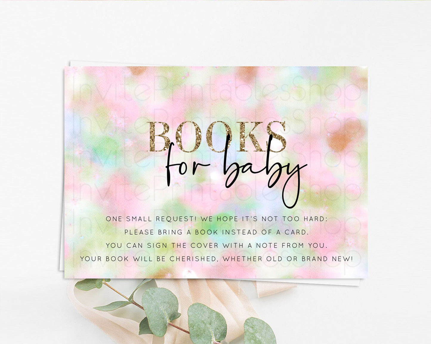 Pastel Books For Baby Card Pastel Rainbow Book Insert Colorful Ombre Watercolor Book Card Confetti Glitter Baby Book Poem Request D10698