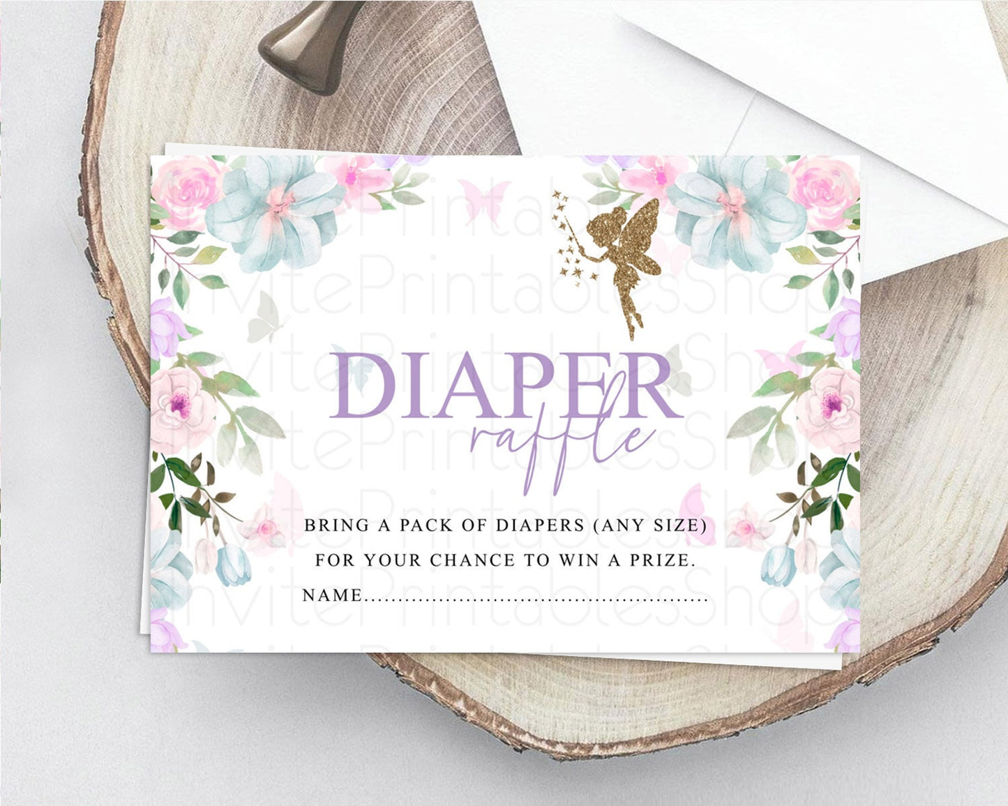 Fairy Diaper Raffle Card Fairy Diaper Insert Enchanted Garden Fairy Diaper Ticket Pastel Floral Butterfly Secret Garden Raffle Game D10475