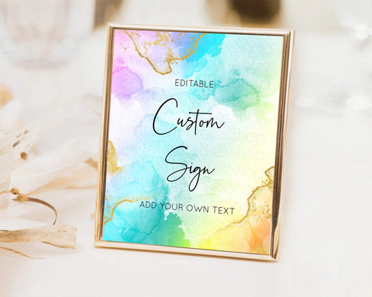 Editable Pastel Sign Ombre Table Sign Decor Pastel Ombre Rainbow Watercolor