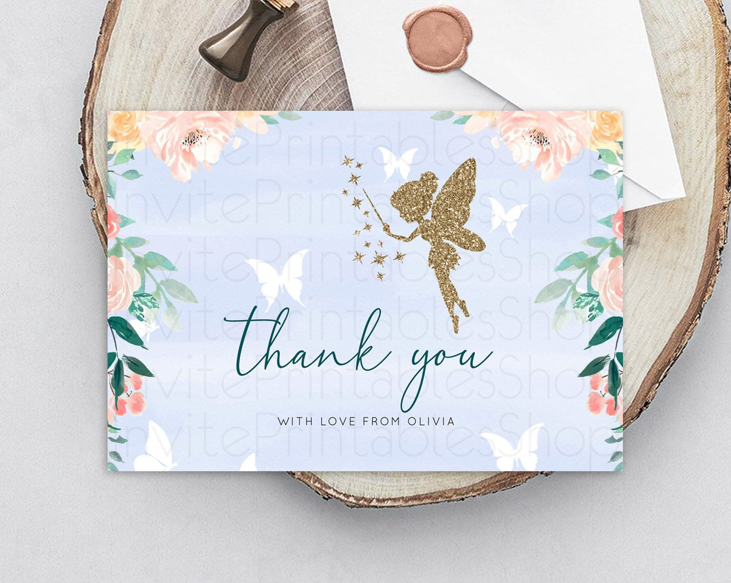 Fairy Thank You Fairy Thank You Card Enchanted Garden Pastel Butterfly Birthday Thank You Floral Secret Garden Teacher Thank You D10794