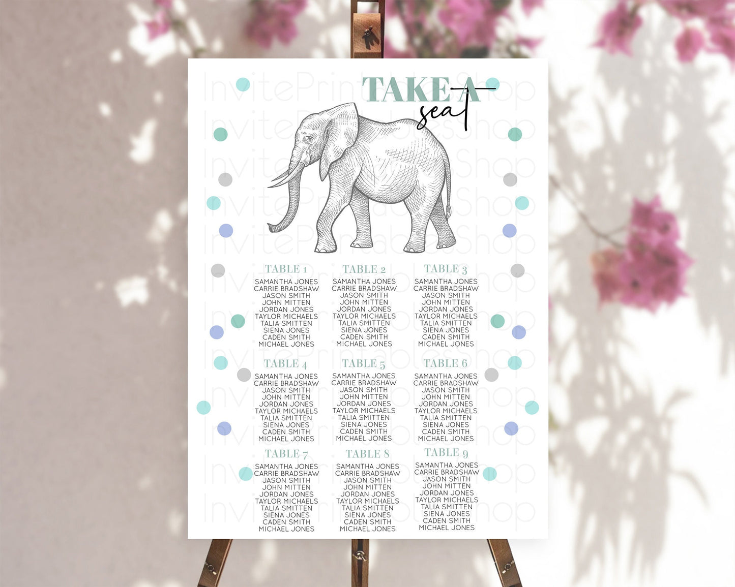 Elephant Seating Chart Elephant Seating Sign Elephant Party Safari Adventure Elephant Take A Seat Elephant Décor Zoo Fern Palm Leaf D10859