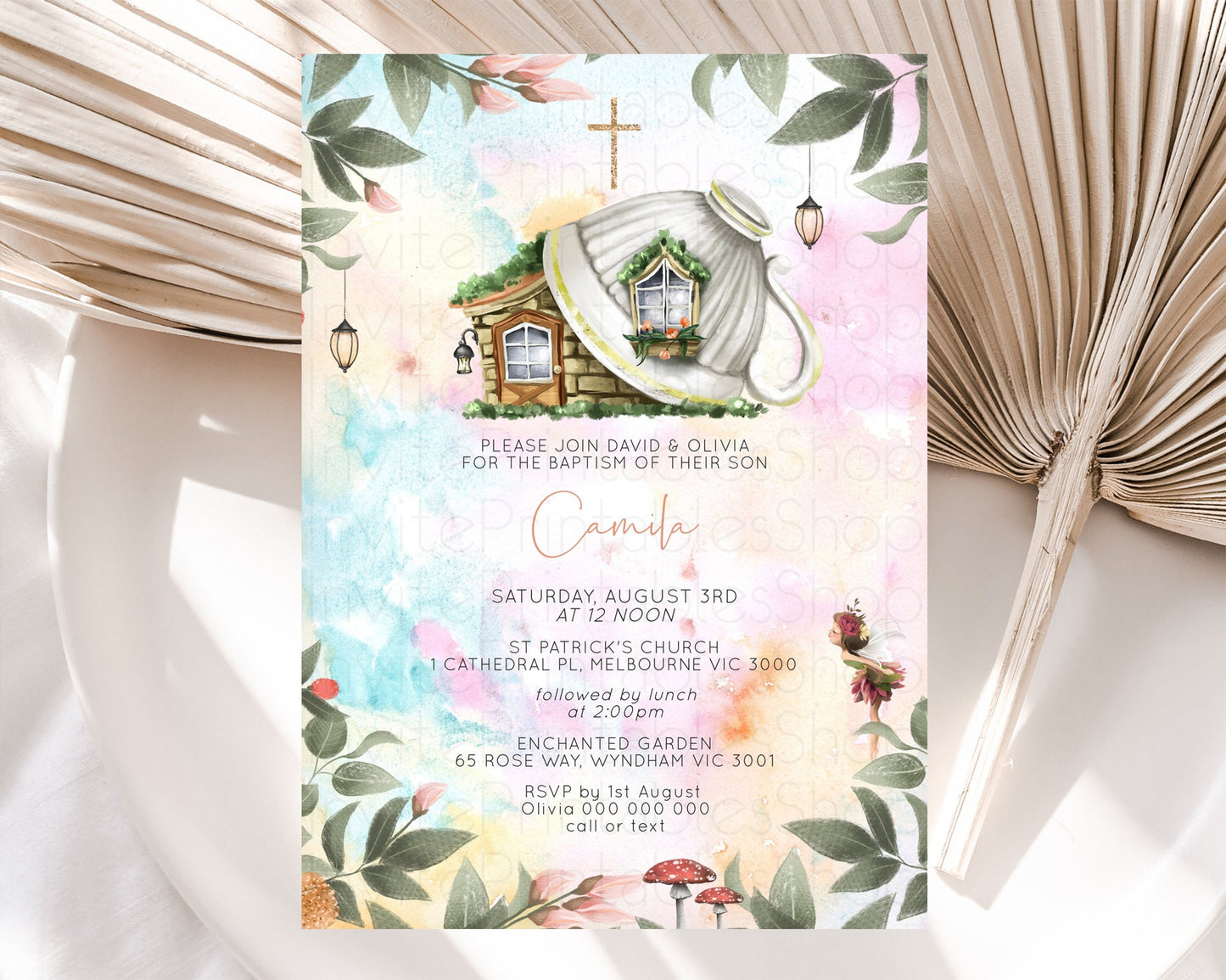 Fairy Baptism Invitation Fairy Baptism 1st Birthday Invitation Enchanted Secret Garden Christening Invite Pastel Floral Butterfly D10555