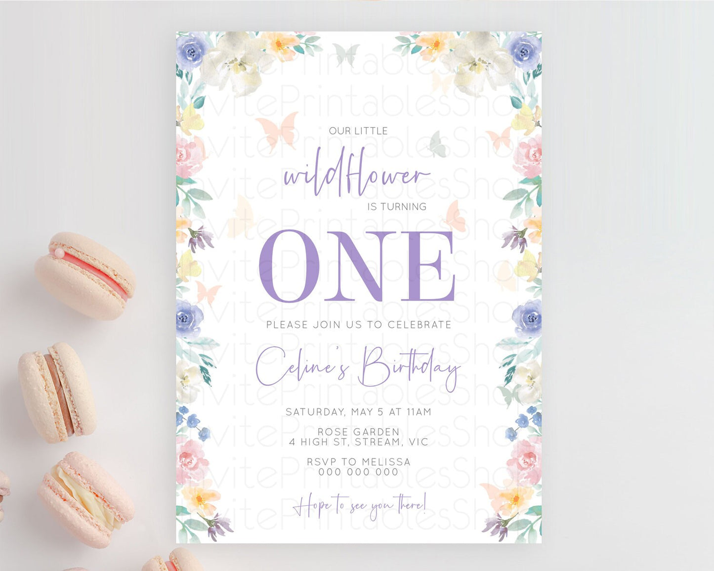 Secret Garden Invitation Wildflower Birthday Invitation Pastel Flowers Invite Enchanted Garden Boho Floral 3rd 2nd First Birthday D10710