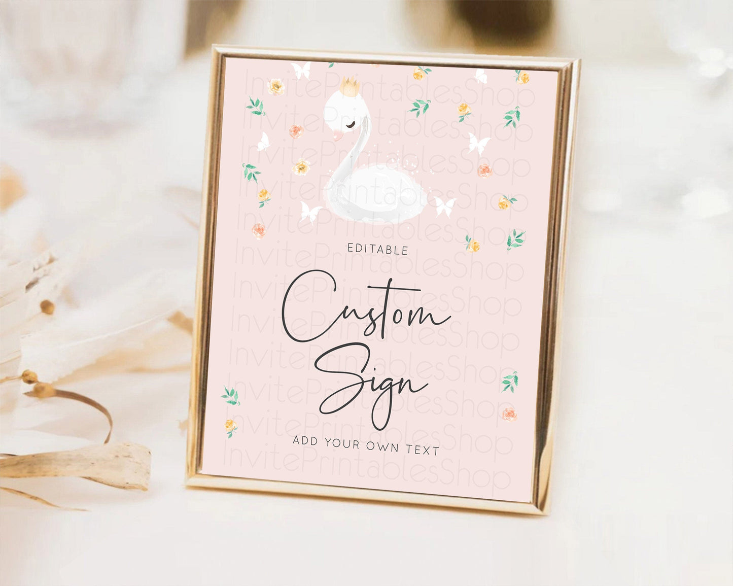 Swan Table Sign Decor Swan Princess Ballet Party Enchanted Swan Lake Secret Garden Pastel Floral 1st Birthday Baptism Baby Shower D10388