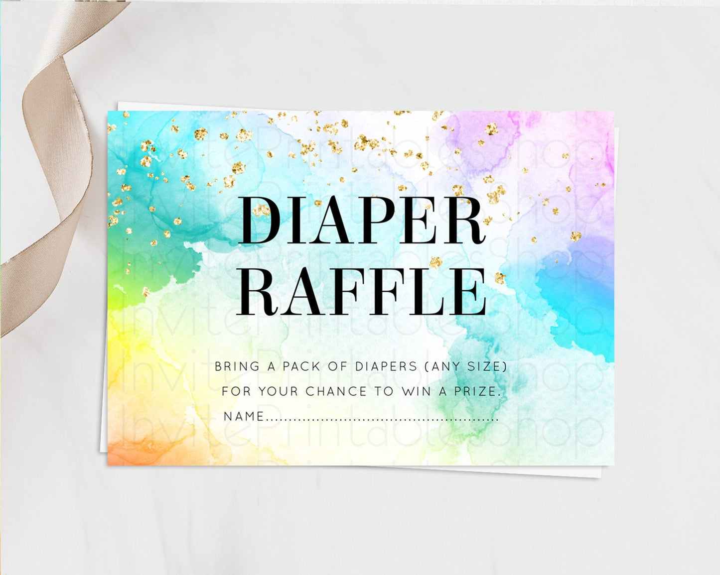 Pastel Diaper Raffle Card Pastel Rainbow Diaper Raffle Insert Colorful Ombre Watercolor Diaper Ticket Confetti Glitter Raffle Game D10961