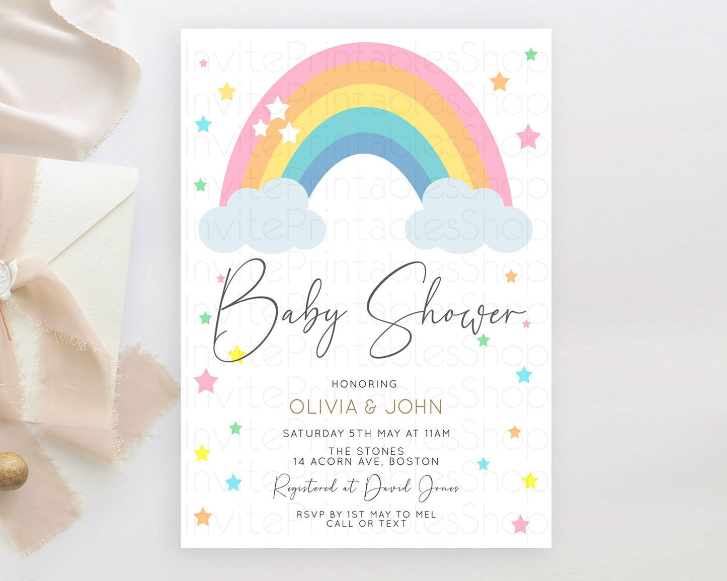 Pastel Rainbow Baby Shower Invitation Pastel Rainbow Invitation Rainbow Baby Invitation Pastel Invitation Boho Rainbow Invitation D11023