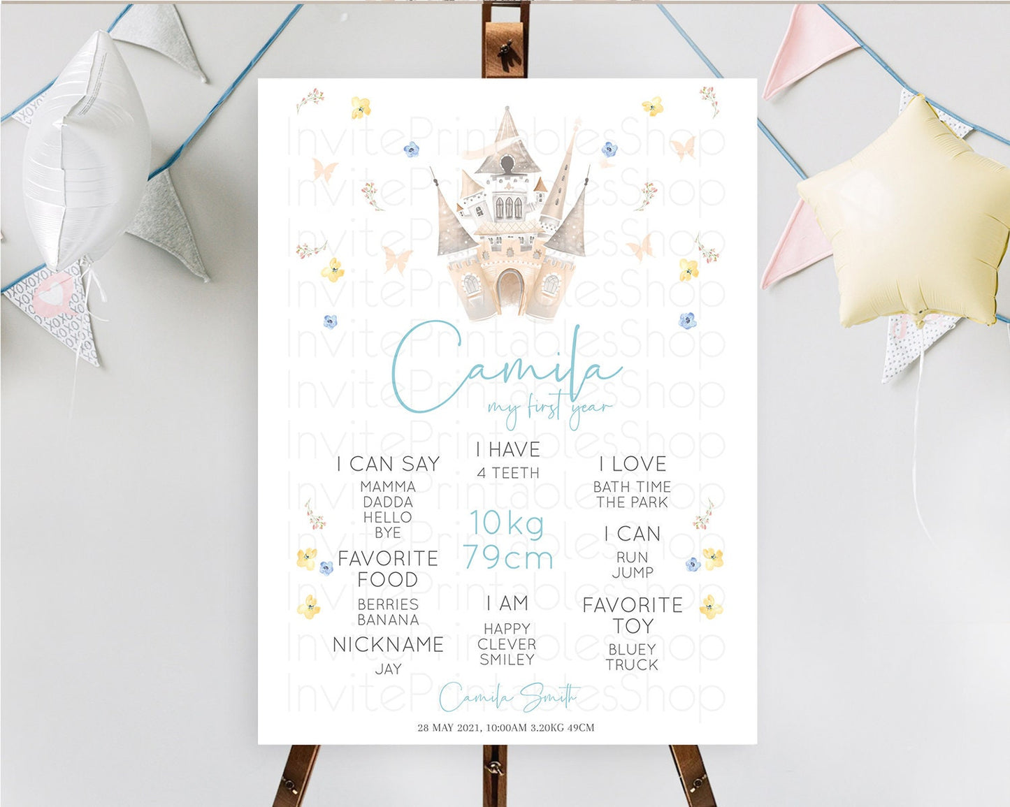 Princess First Birthday Milestone Poster Castle Milestone Board Secret Garden Enchanted Castle Pastel Floral Garden First Birthday D10365