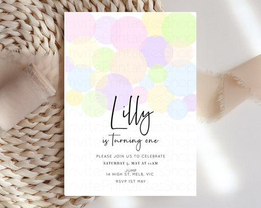 Editable Bubbles Birthday Invitation Rainbow Confetti Invite Pastel Sprinkle
